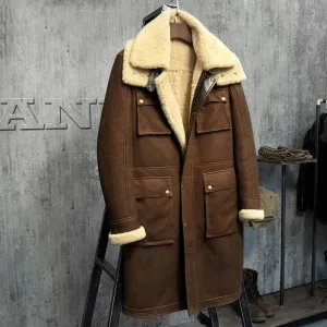 Sheepskin Luxury X-Long Military Style Men's Shearling Coat.