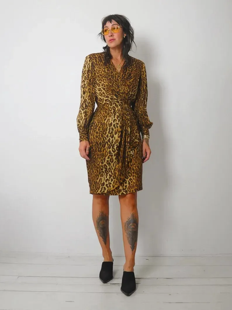 1970's Leopard Silk Wrap Dress