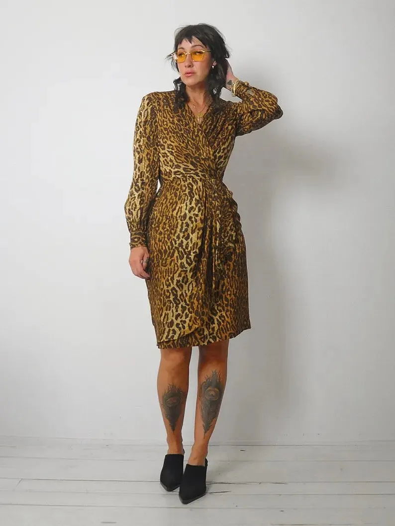 1970's Leopard Silk Wrap Dress