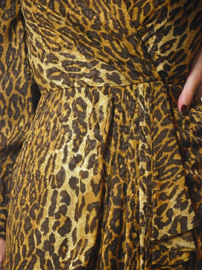 1970's Leopard Silk Wrap Dress