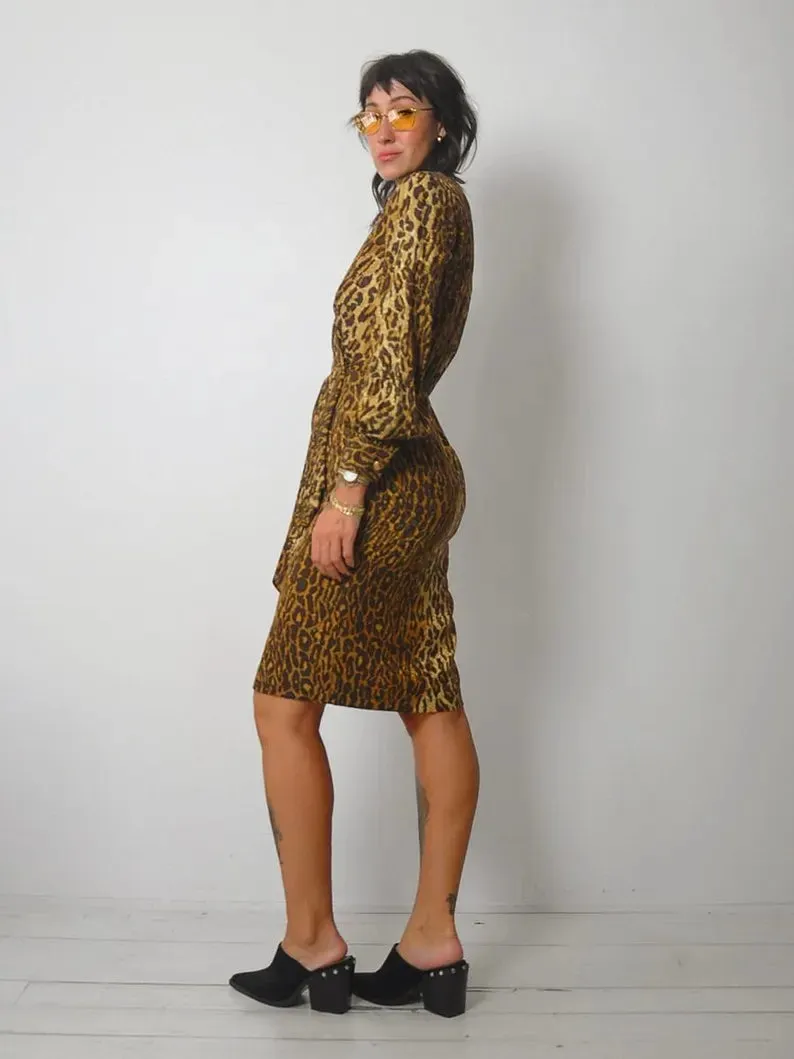 1970's Leopard Silk Wrap Dress