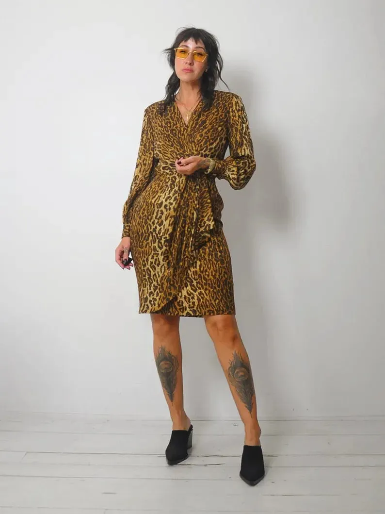 1970's Leopard Silk Wrap Dress