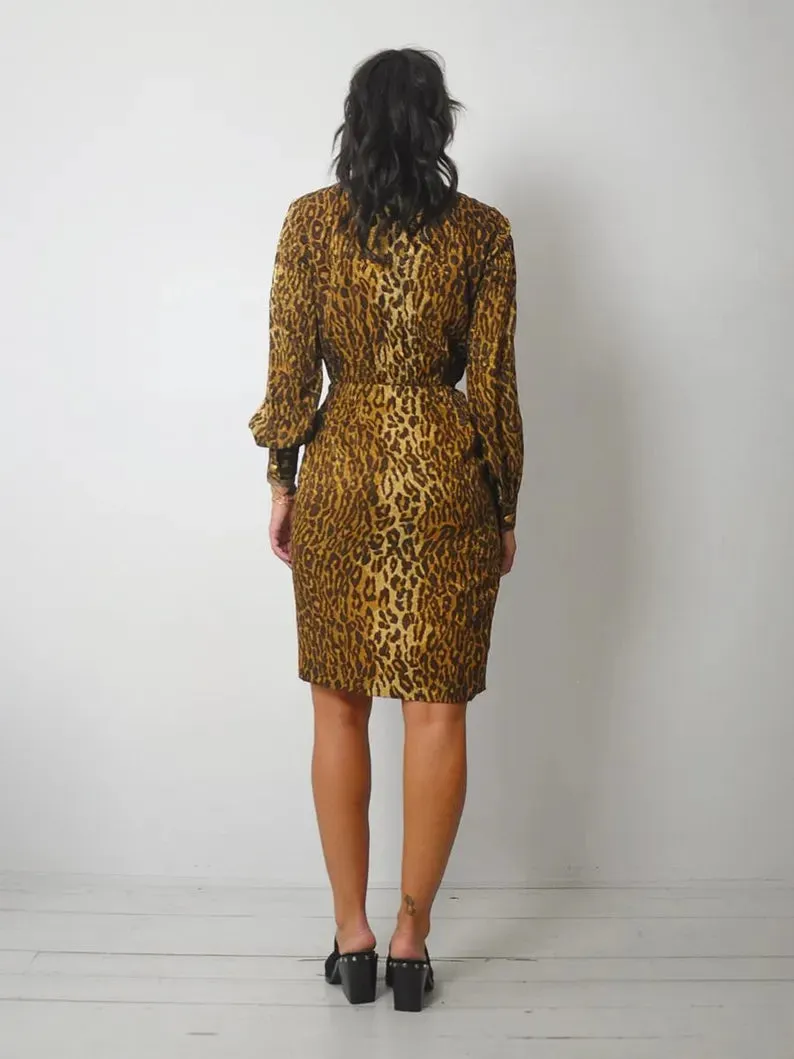 1970's Leopard Silk Wrap Dress