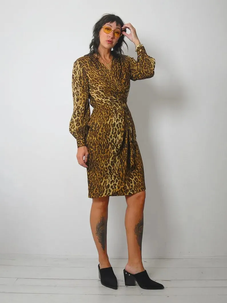 1970's Leopard Silk Wrap Dress