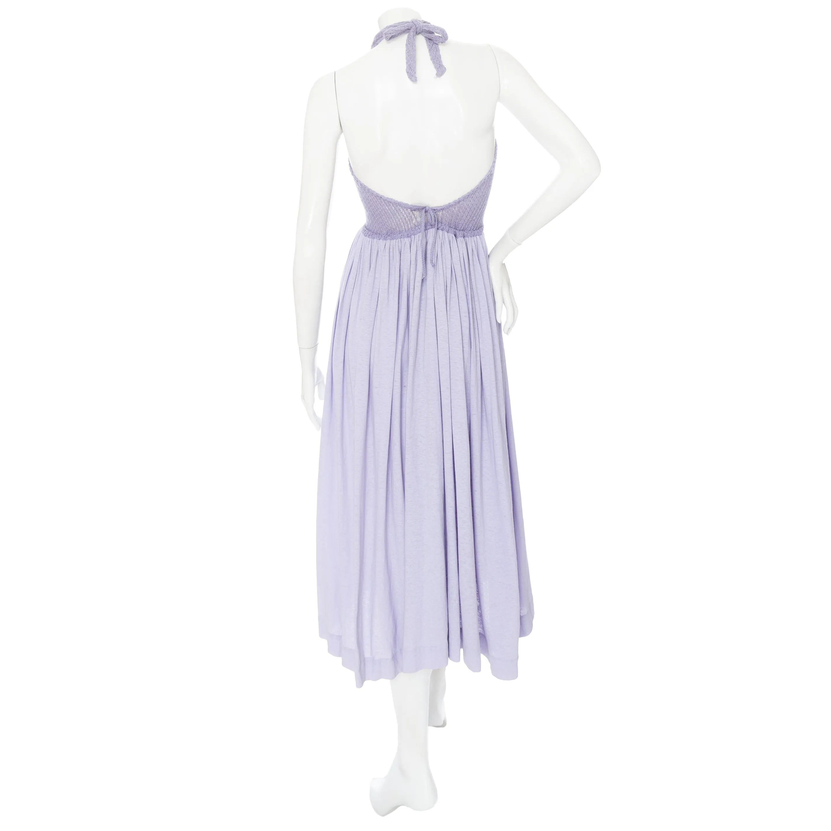 1977 Lilac Cotton-Blend Crocheted Halter Dress