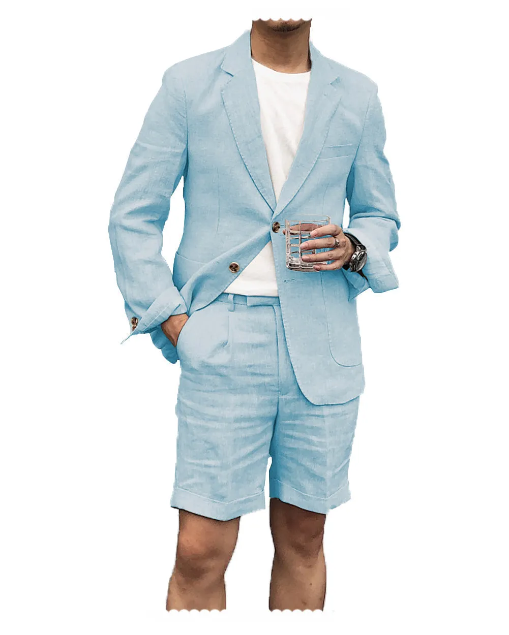 2 Pieces Casual Mens Suit Regular Fit Linen(Blazer   Shorts)