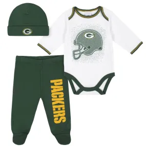 3-Piece Baby Boys Green Bay Packers Bodysuit, Footed Pant, and Cap Set