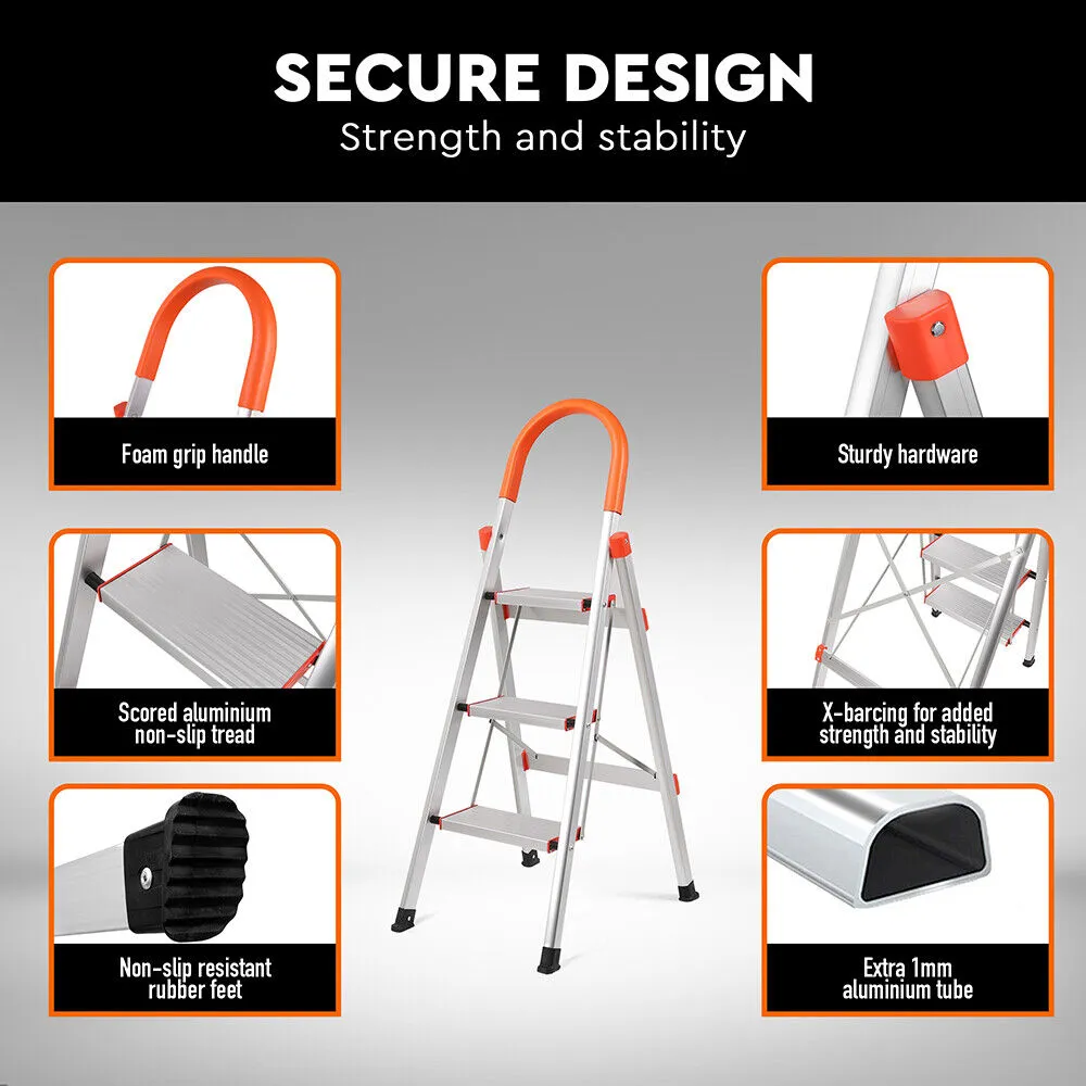 3-Step Foldable Non-Slip Aluminium Ladder with Foam Handle