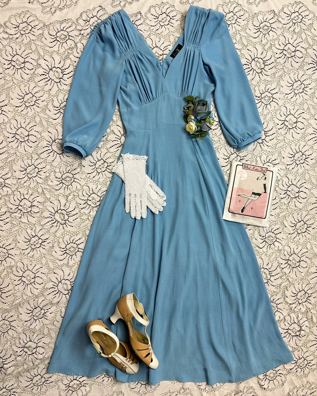 40s 'Marian' Midi Dress - Powder Blue