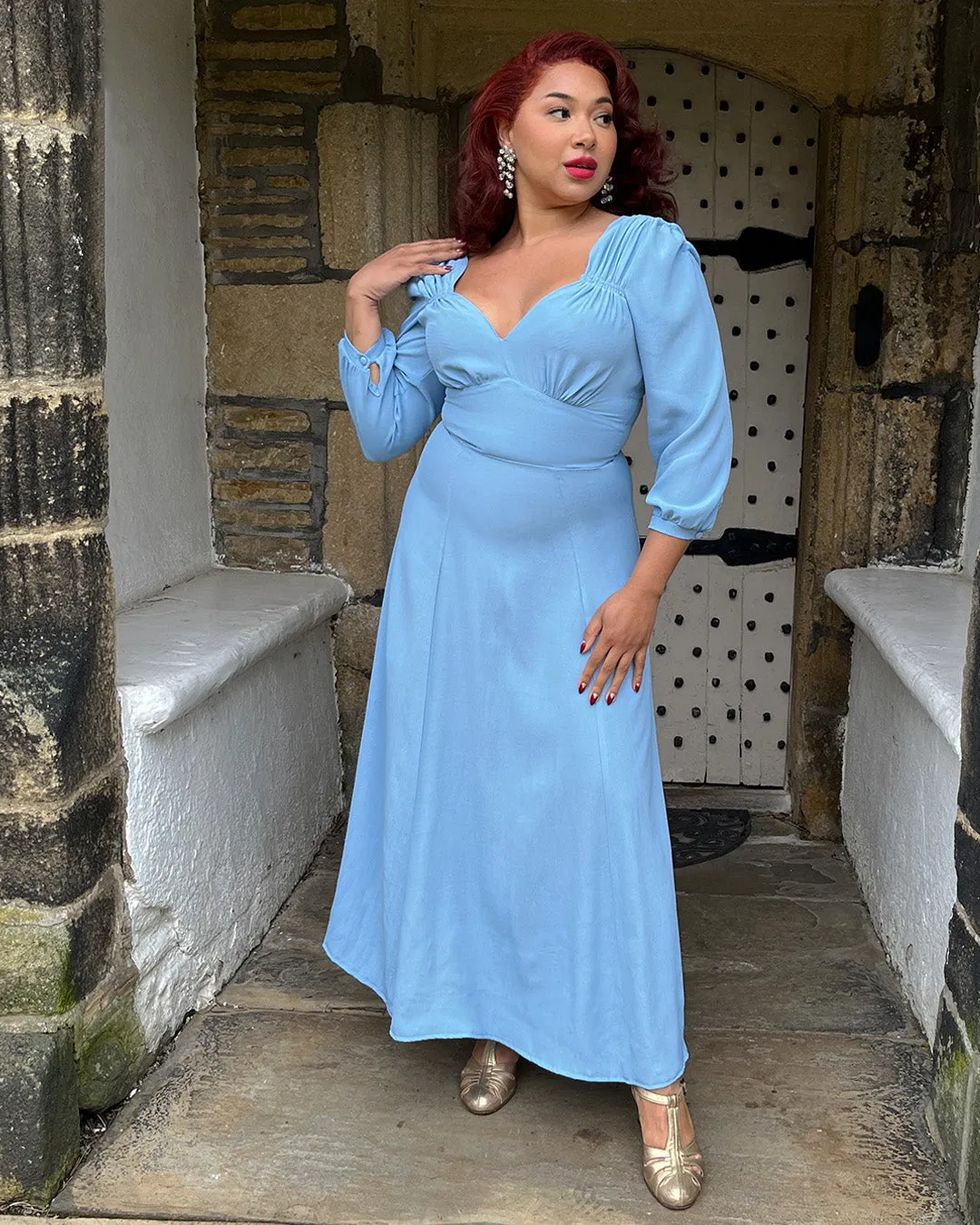 40s 'Marian' Midi Dress - Powder Blue