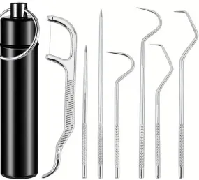 7Pcs Pocket Toothpick Set in Stainless Steel with Portable Holder