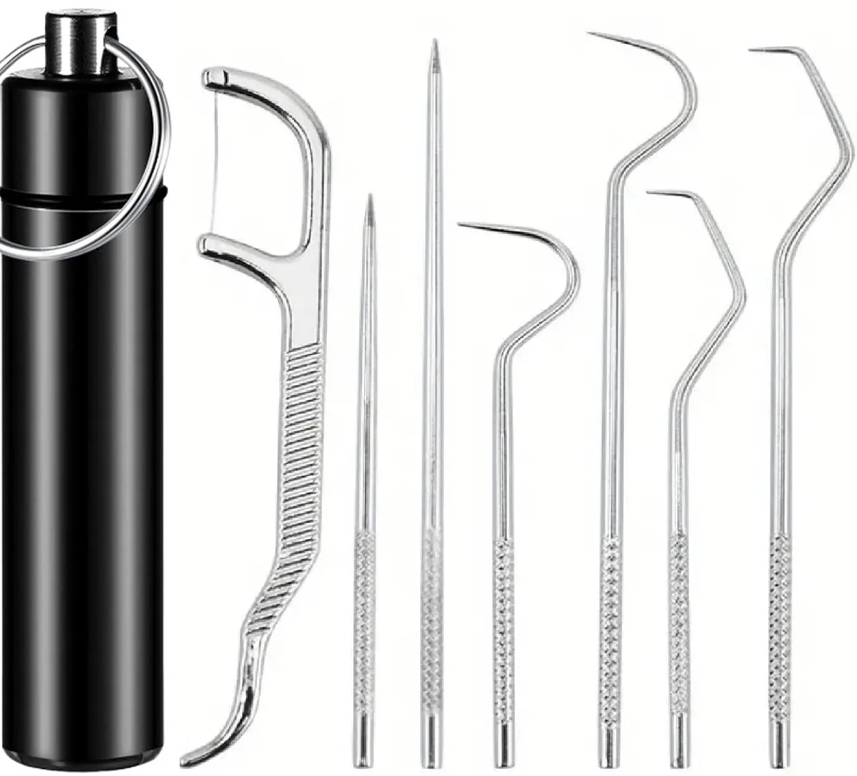 7Pcs Pocket Toothpick Set in Stainless Steel with Portable Holder