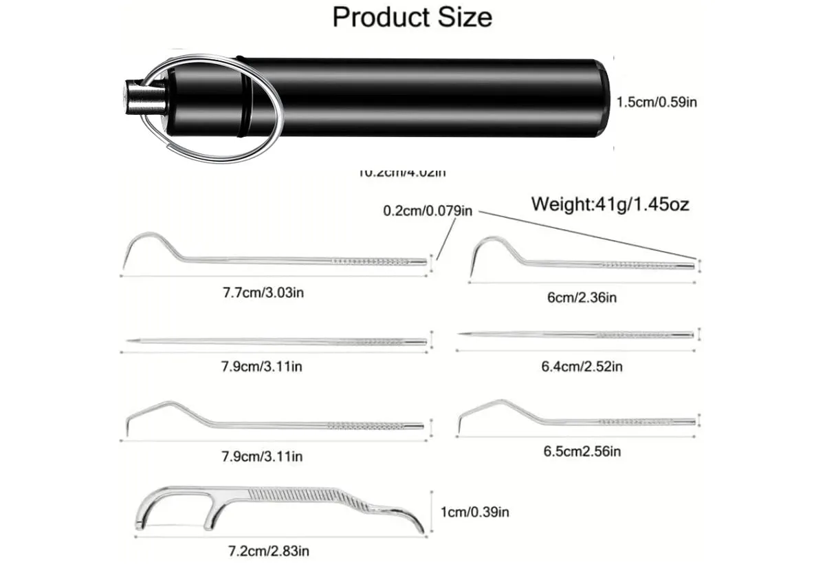 7Pcs Pocket Toothpick Set in Stainless Steel with Portable Holder