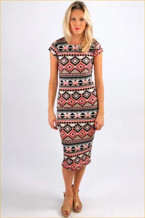 Abstract Aztec Print Midi Dress