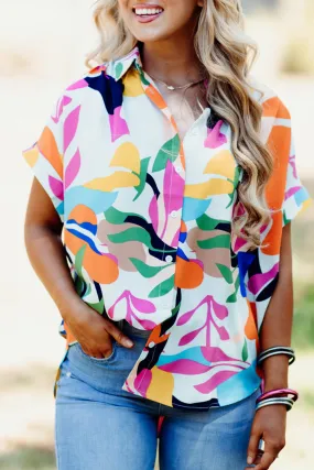 Abstract Leafy Print Short Sleeve Shirt