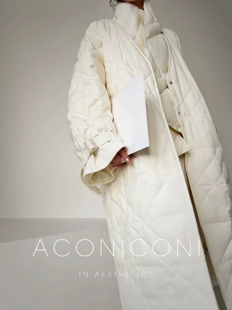 Aconiconi Luxury White/Blue/Black Duck Down Long Sleeve Thick Winter Coat- Muye