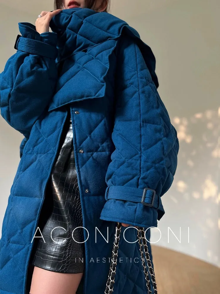 Aconiconi Luxury White/Blue/Black Duck Down Long Sleeve Thick Winter Coat- Muye