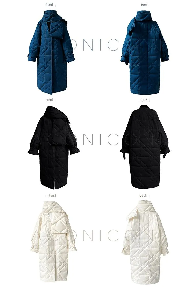 Aconiconi Luxury White/Blue/Black Duck Down Long Sleeve Thick Winter Coat- Muye