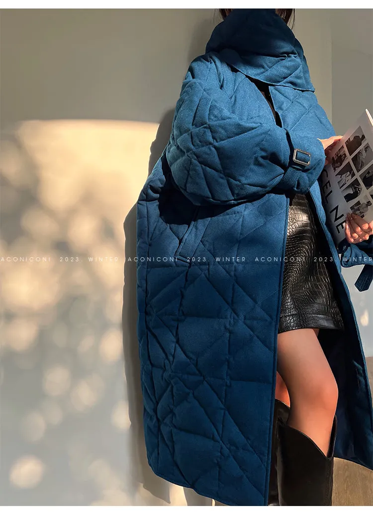 Aconiconi Luxury White/Blue/Black Duck Down Long Sleeve Thick Winter Coat- Muye