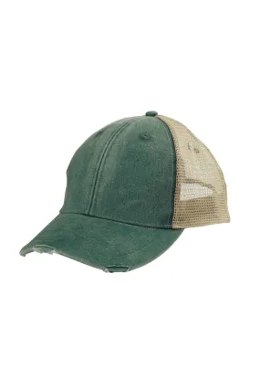 Adams Mens Distressed Ollie Adjustable Trucker Hat - Forest Green/Tan