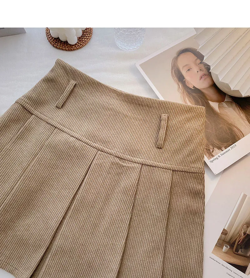 Aging foreign style high waist corduroy A-shaped skirt  5305