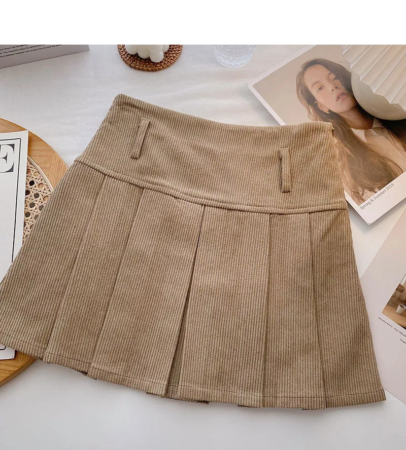 Aging foreign style high waist corduroy A-shaped skirt  5305