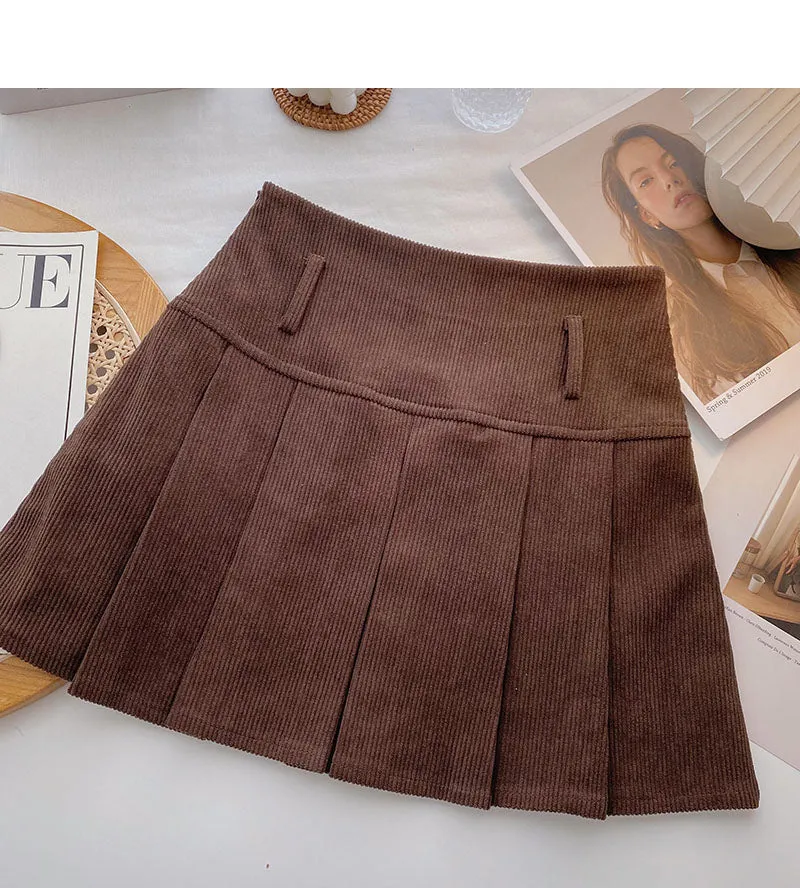 Aging foreign style high waist corduroy A-shaped skirt  5305