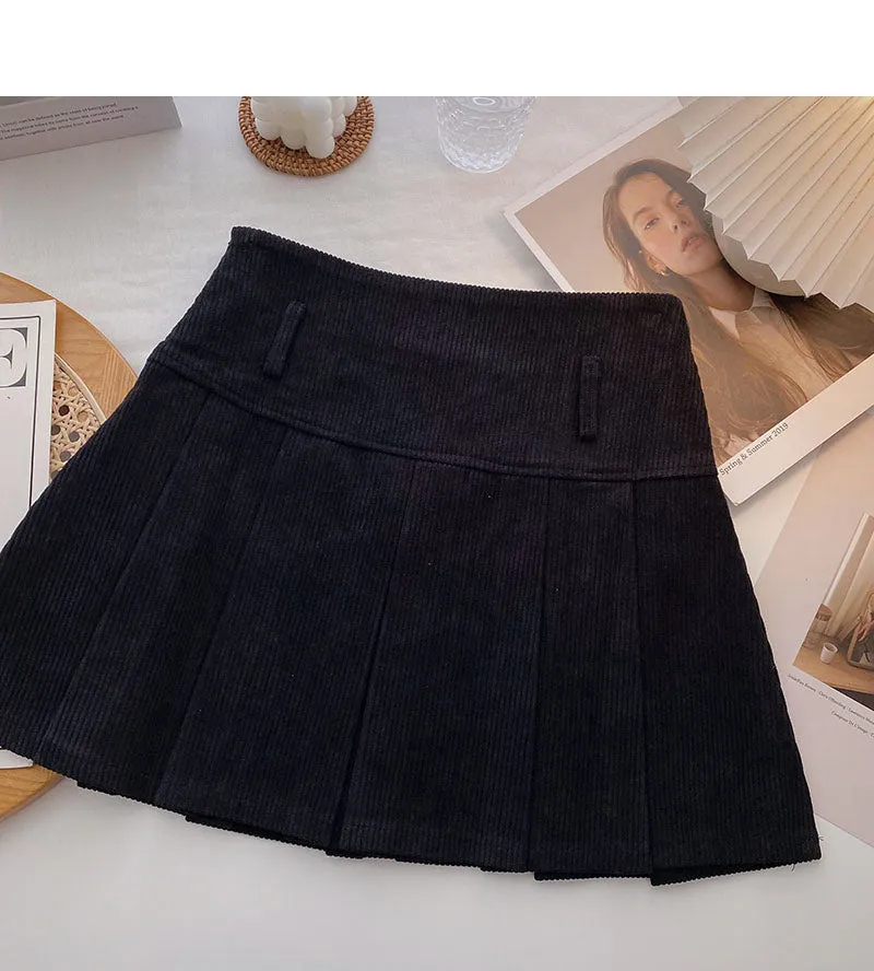 Aging foreign style high waist corduroy A-shaped skirt  5305