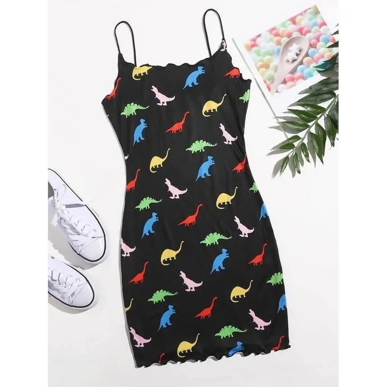 Allover Dinosaur Print Bodycon Dress