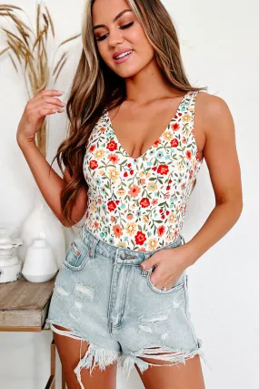 Alluring Smiles Floral Open Back Bodysuit (Ivory Floral)