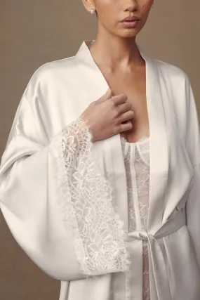 Annabeth Lace Trim Bridal Robe - White