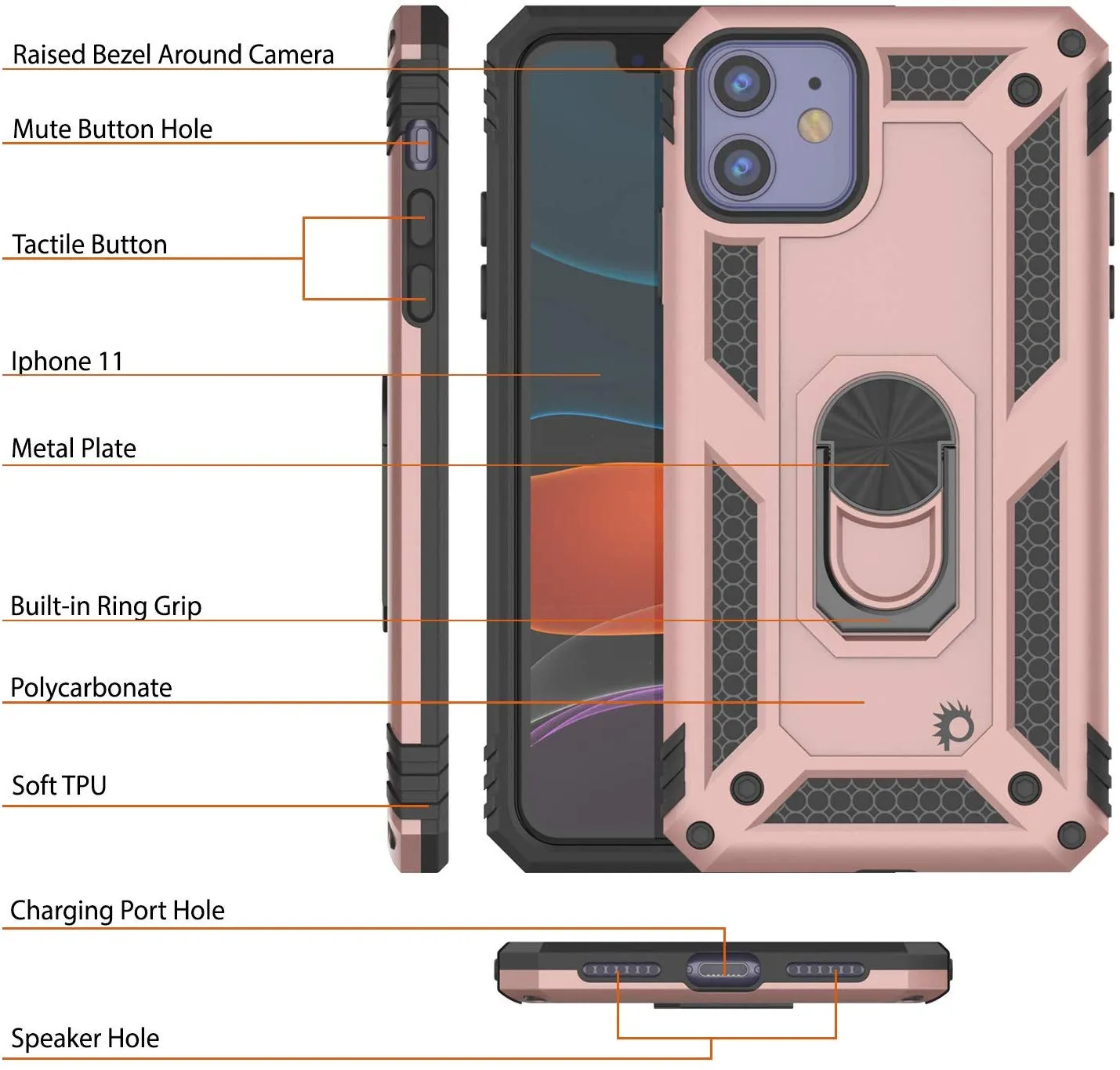 Apple iPhone 11  Punkcase ArmorShield Military Style Case Rose-Gold