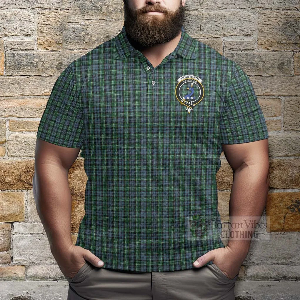 Arbuthnot Tartan Polo Shirt with Family Crest and Bearded Skull Holding Bottles of Whiskey