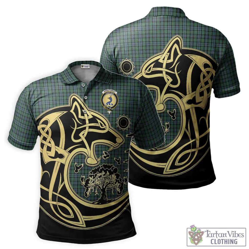 Arbuthnot Tartan Polo Shirt with Family Crest Celtic Wolf Style