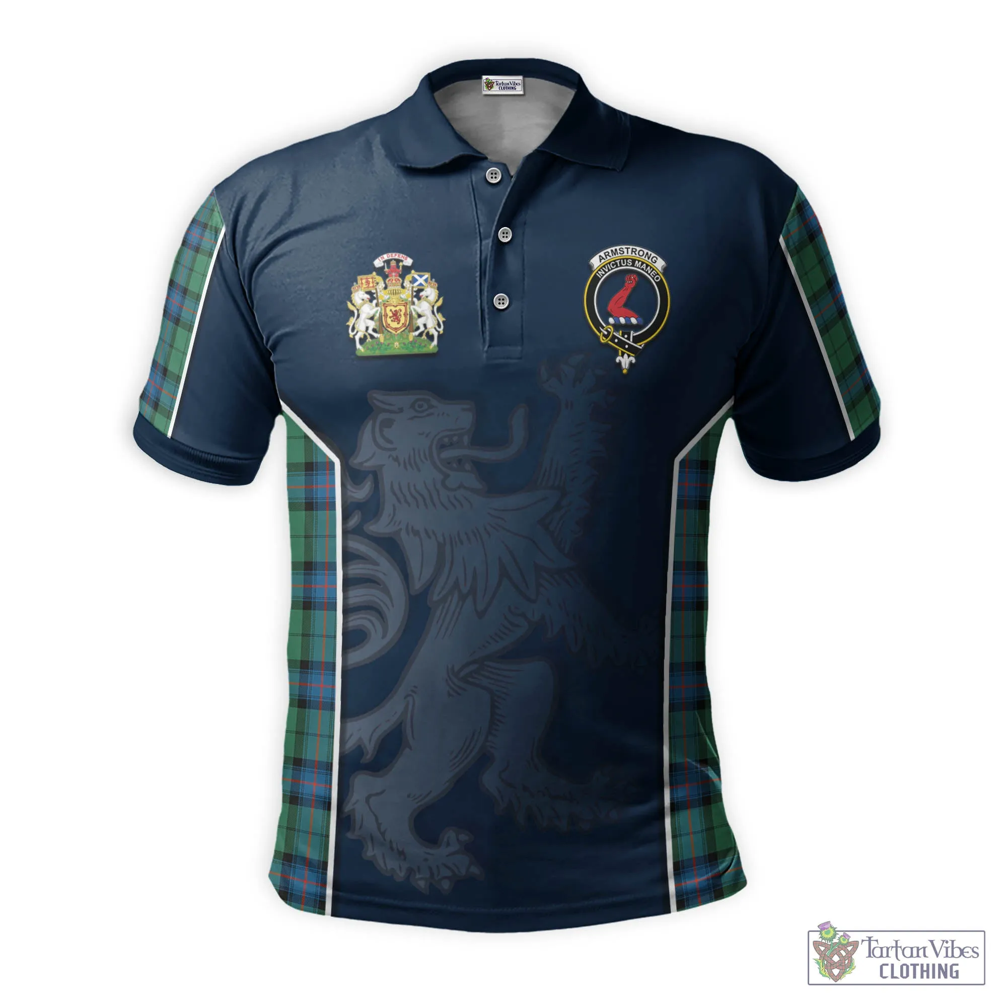 Armstrong Ancient Tartan Men's Polo Shirt with Family Crest and Lion Rampant Vibes Sport Style