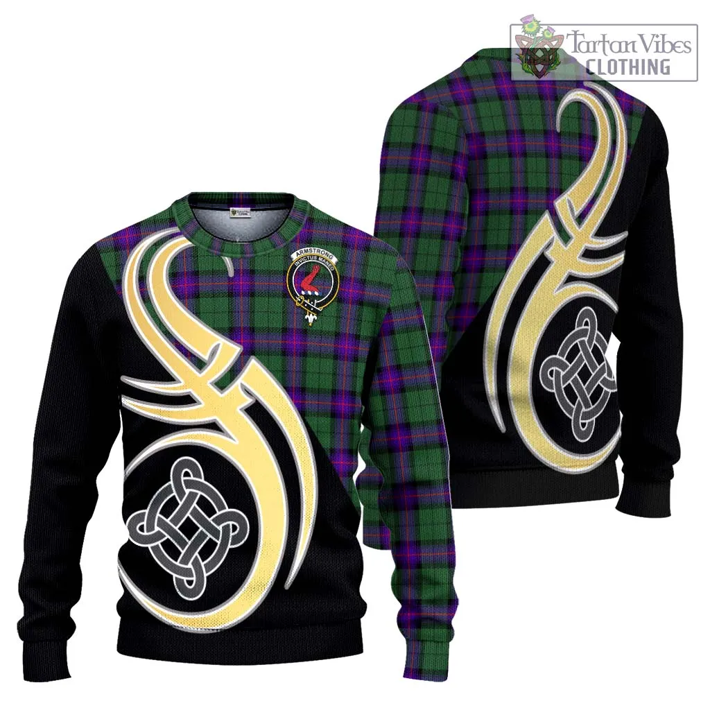 Armstrong Modern Tartan Ugly Sweater with Family Crest and Celtic Symbol Style