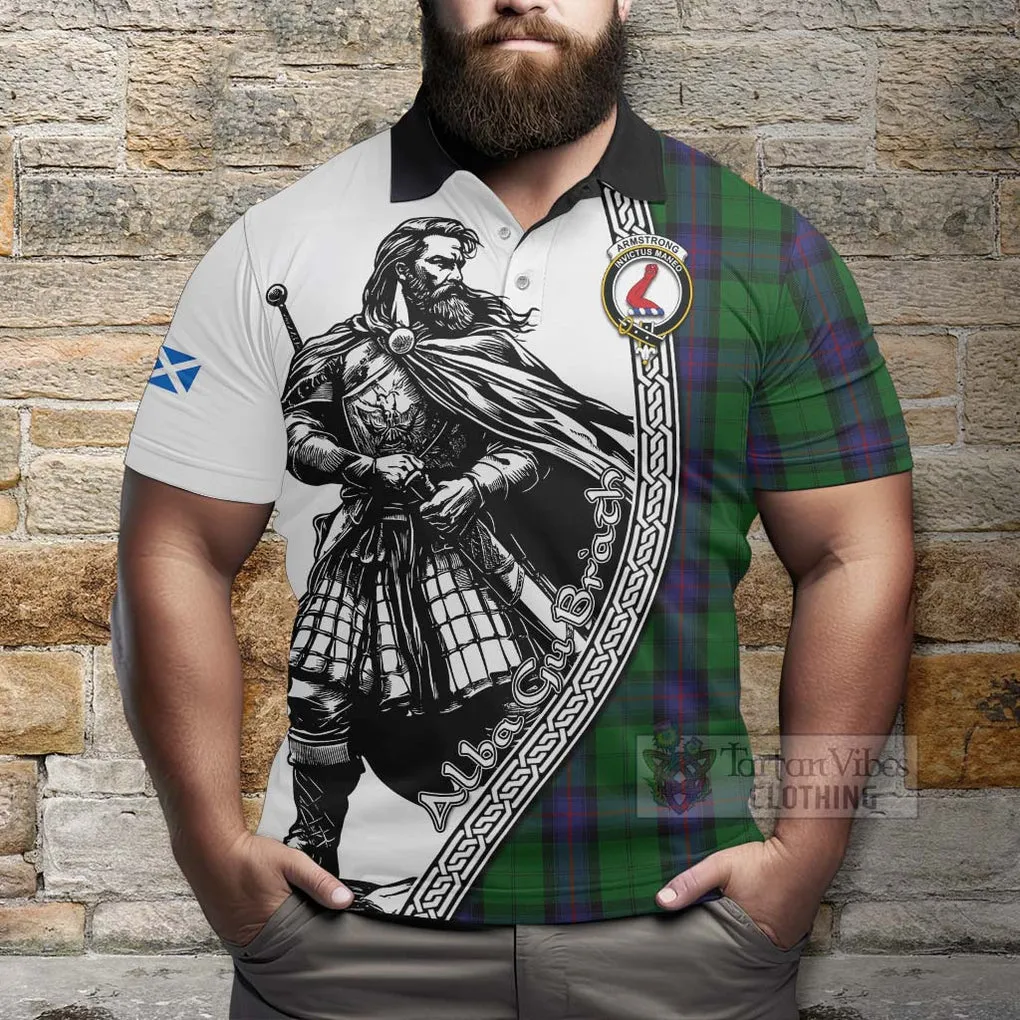 Armstrong Tartan Clan Crest Polo Shirt with Highlander Warrior Celtic Style