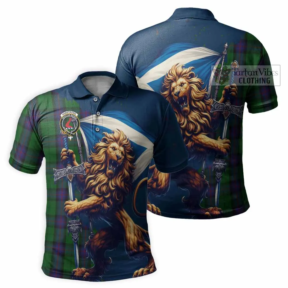 Armstrong Tartan Family Crest Men's Polo Shirt with Scottish Majestic Lion