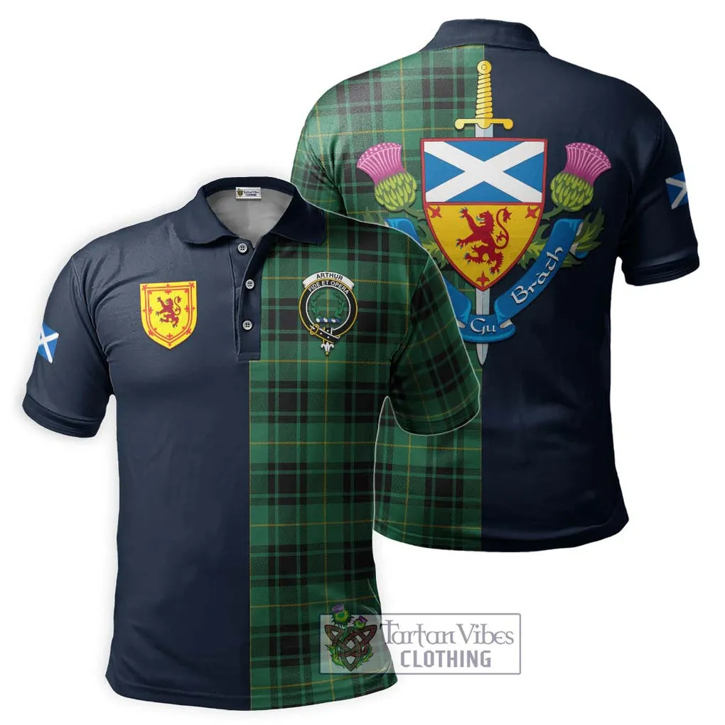 Arthur Ancient Tartan Polo Shirt Alba with Scottish Lion Royal Arm Half Style