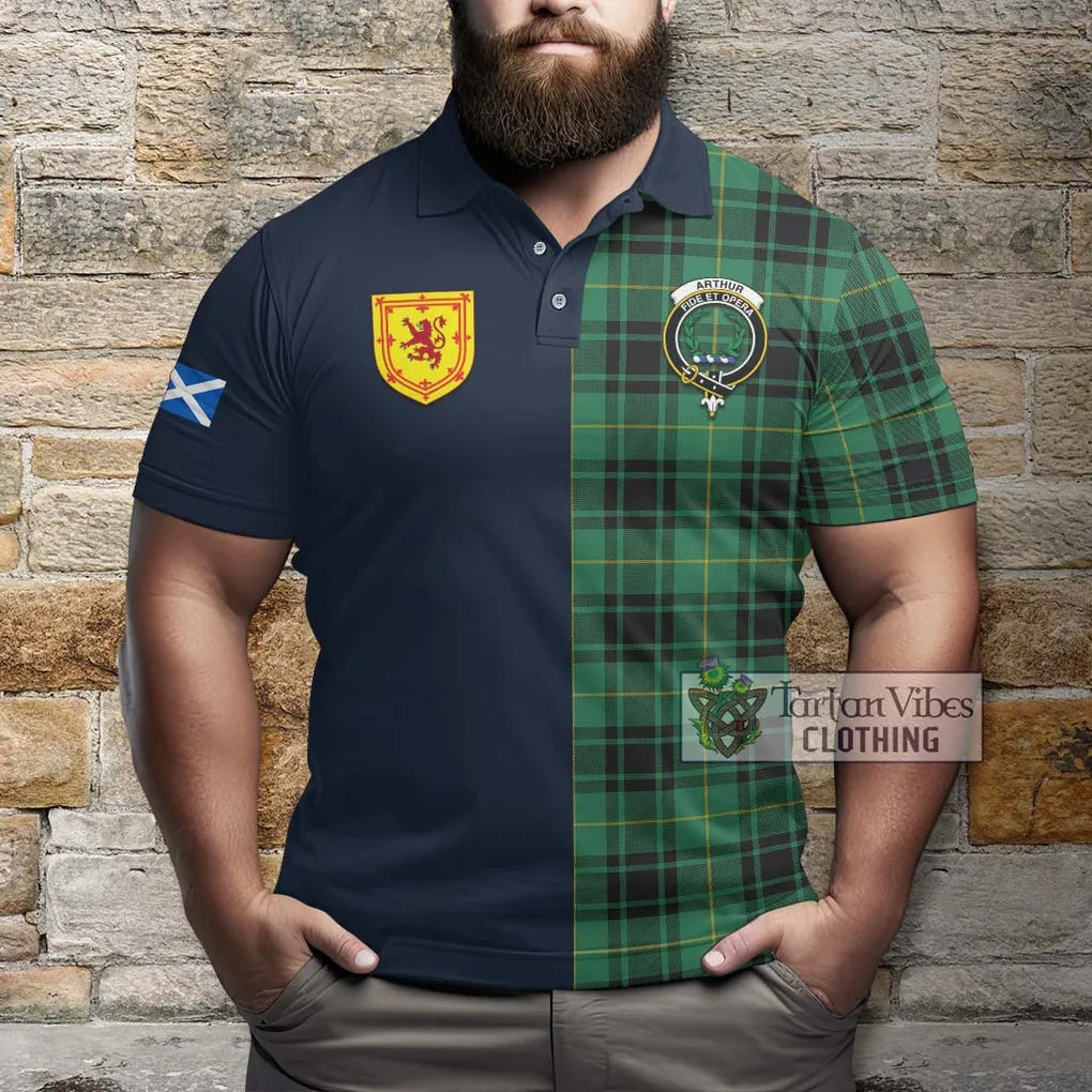 Arthur Ancient Tartan Polo Shirt Alba with Scottish Lion Royal Arm Half Style