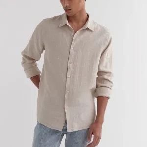 Assembly Label Casual Long Sleeve Linen Shirt - Oat