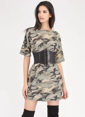 Atten-Hut Corset Belt Camo Shirt Dress