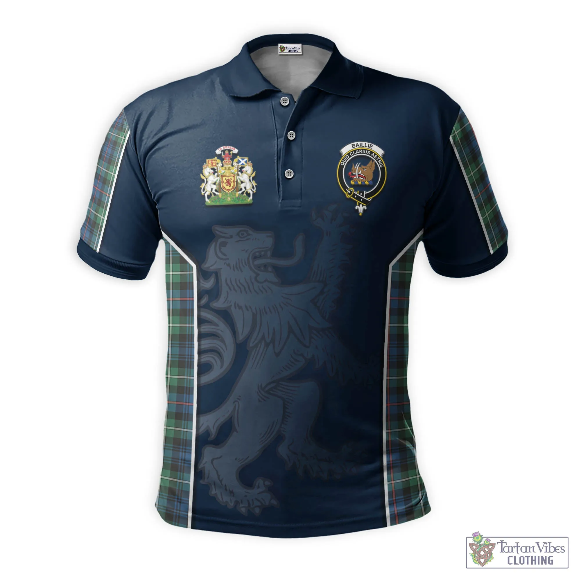 Baillie Ancient Tartan Men's Polo Shirt with Family Crest and Lion Rampant Vibes Sport Style