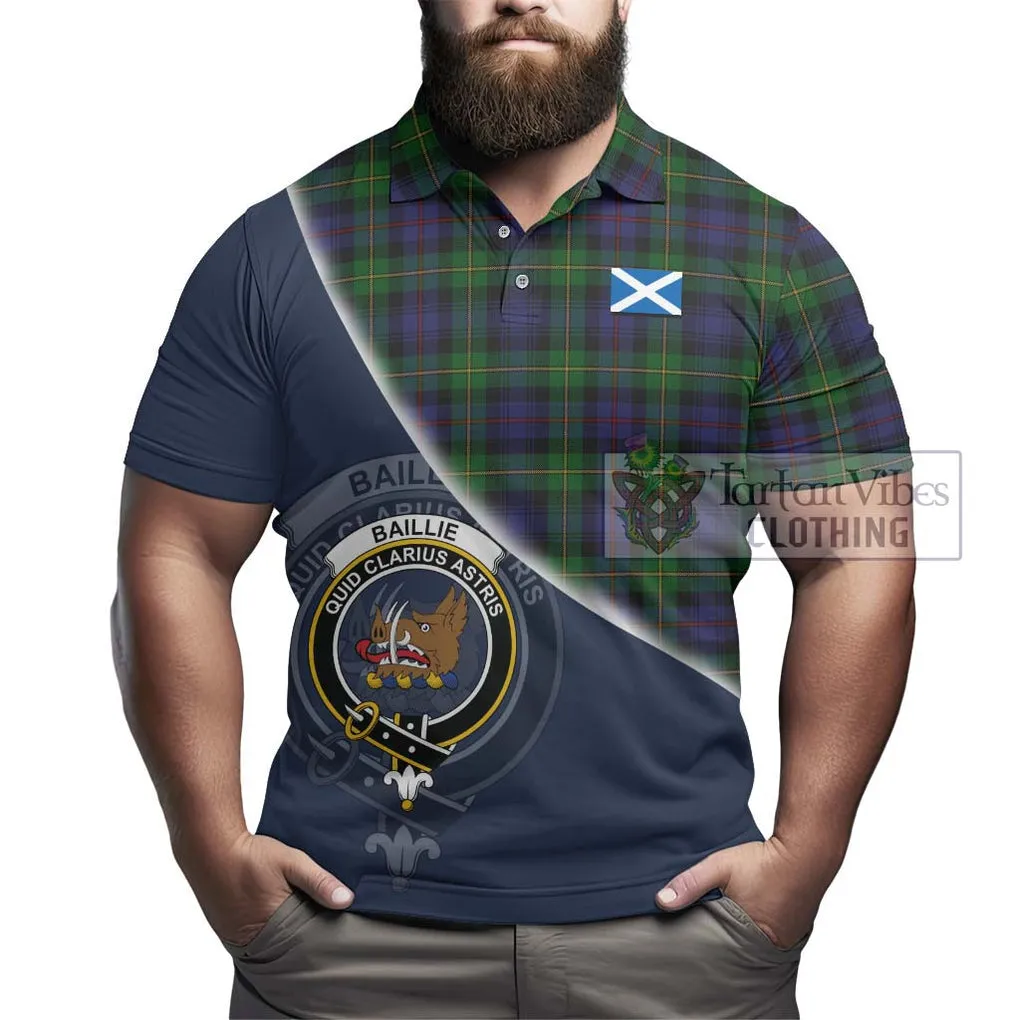 Baillie Tartan Polo Shirt with Personalised National Flag and Family Crest Half Style