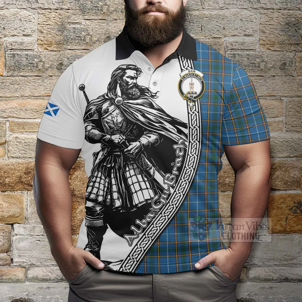 Bain Tartan Clan Crest Polo Shirt with Highlander Warrior Celtic Style