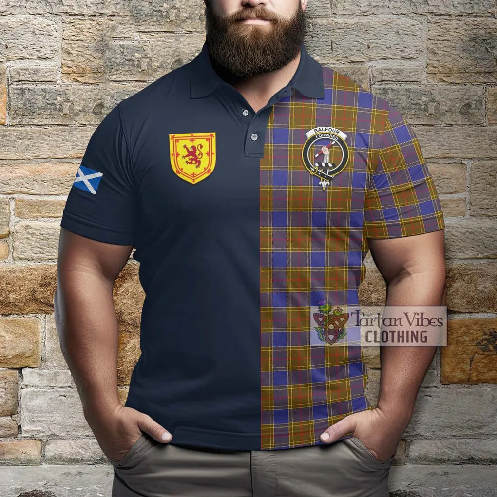 Balfour Tartan Polo Shirt Alba with Scottish Lion Royal Arm Half Style