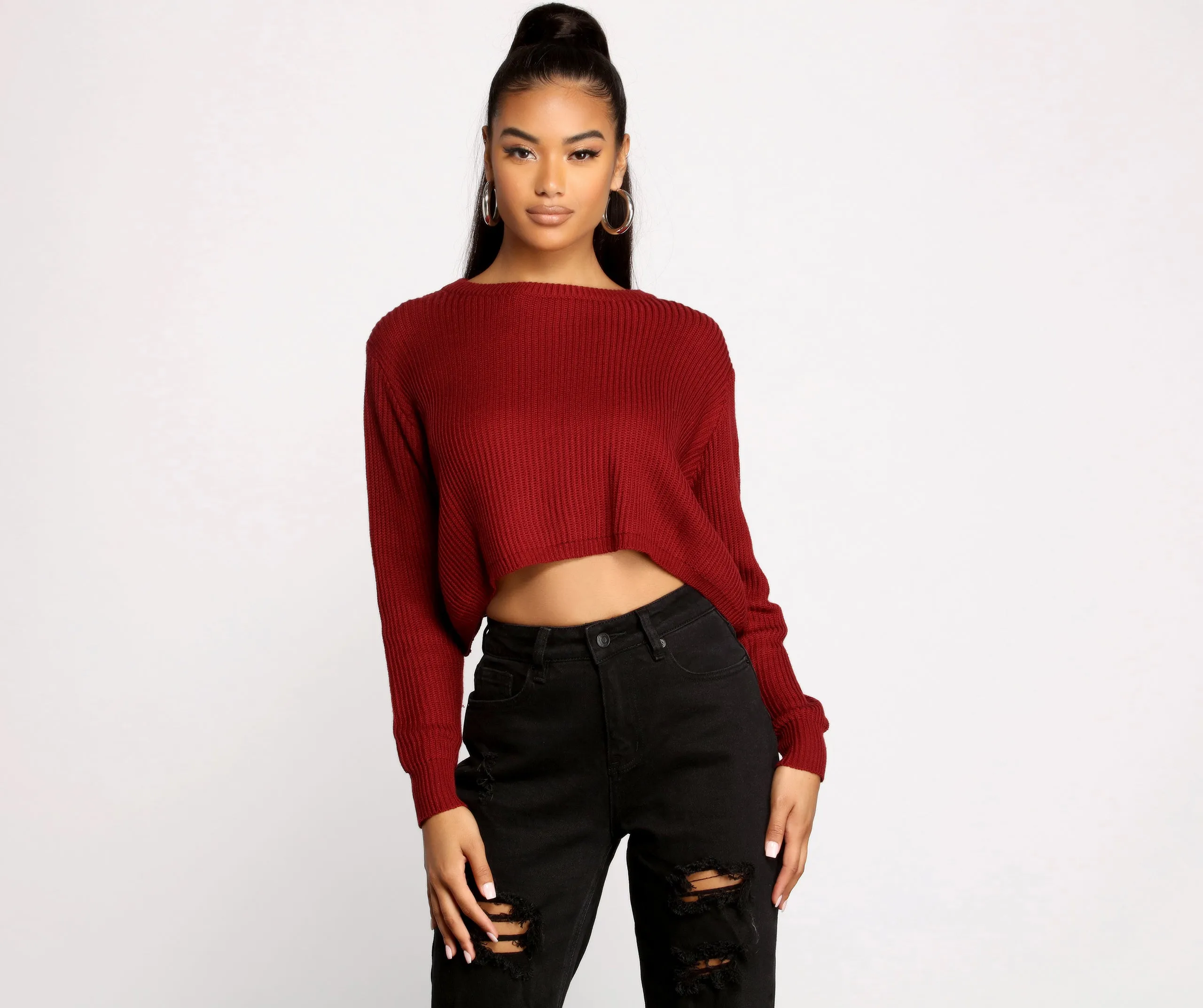 Basic Crew Neck Cropped Knit Sweater