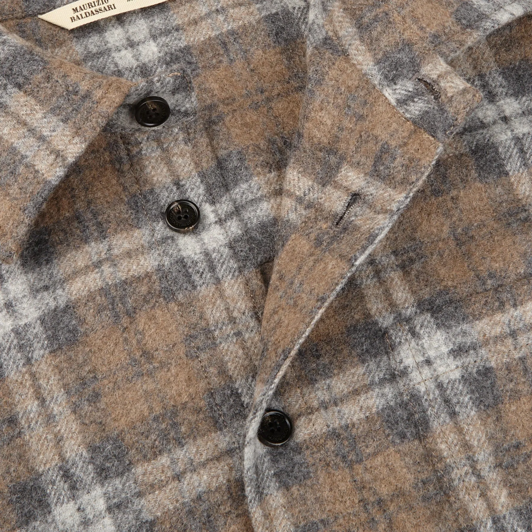 Beige Grey Checked Baby Alpaca Wool Overshirt