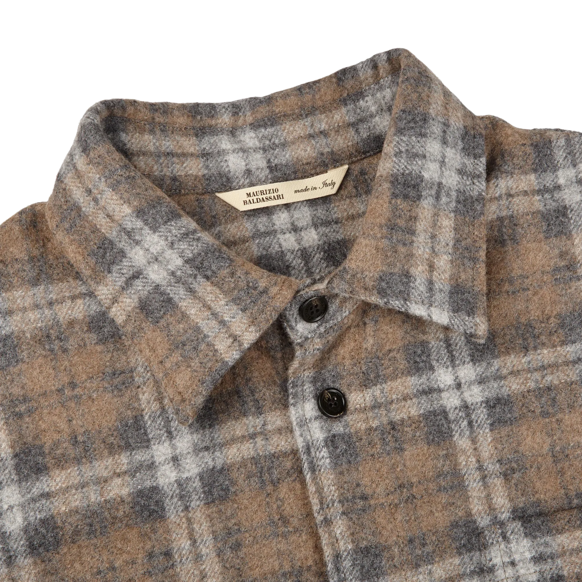 Beige Grey Checked Baby Alpaca Wool Overshirt