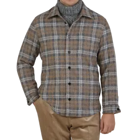 Beige Grey Checked Baby Alpaca Wool Overshirt